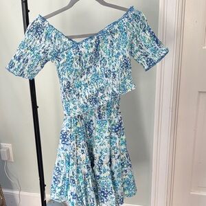 Poupette St. Barth Blue and Green Smocked Dress